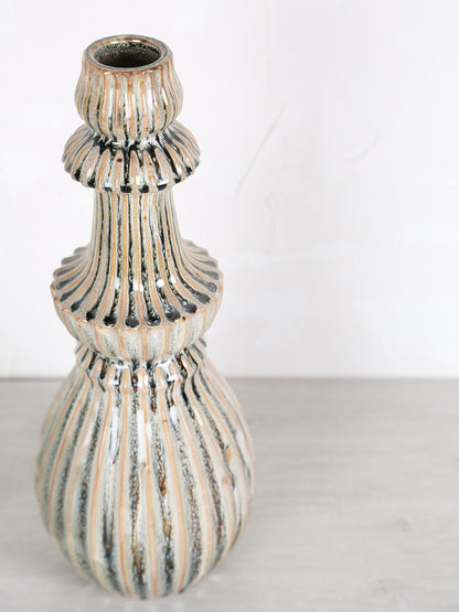 Myrtle Ceramic Round Ribbed Vase - Cream