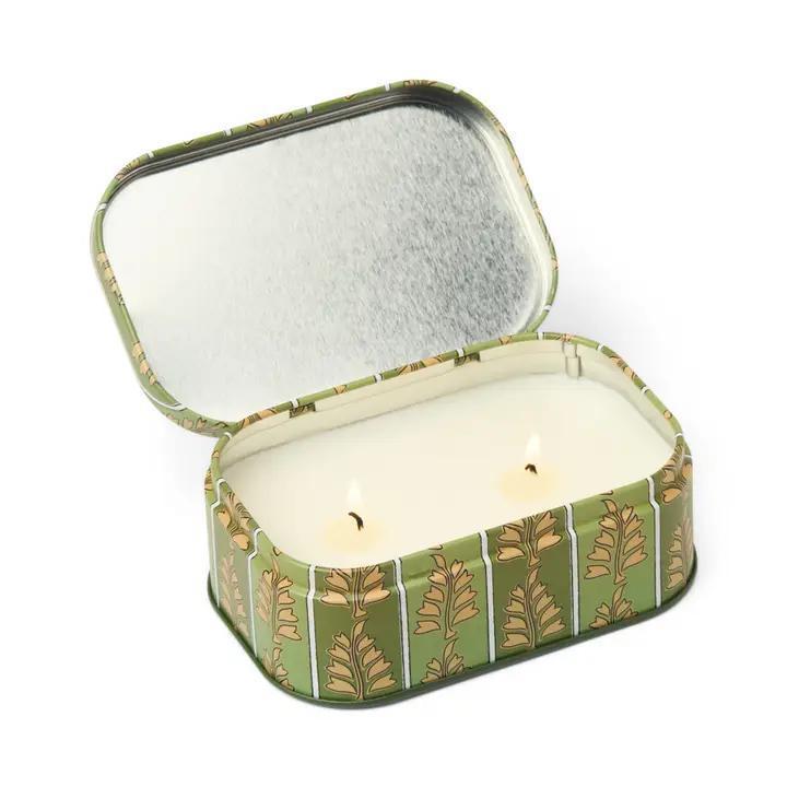 Cherie Printed Tin Candle - Green &amp; Khaki - Smoked Pistachio