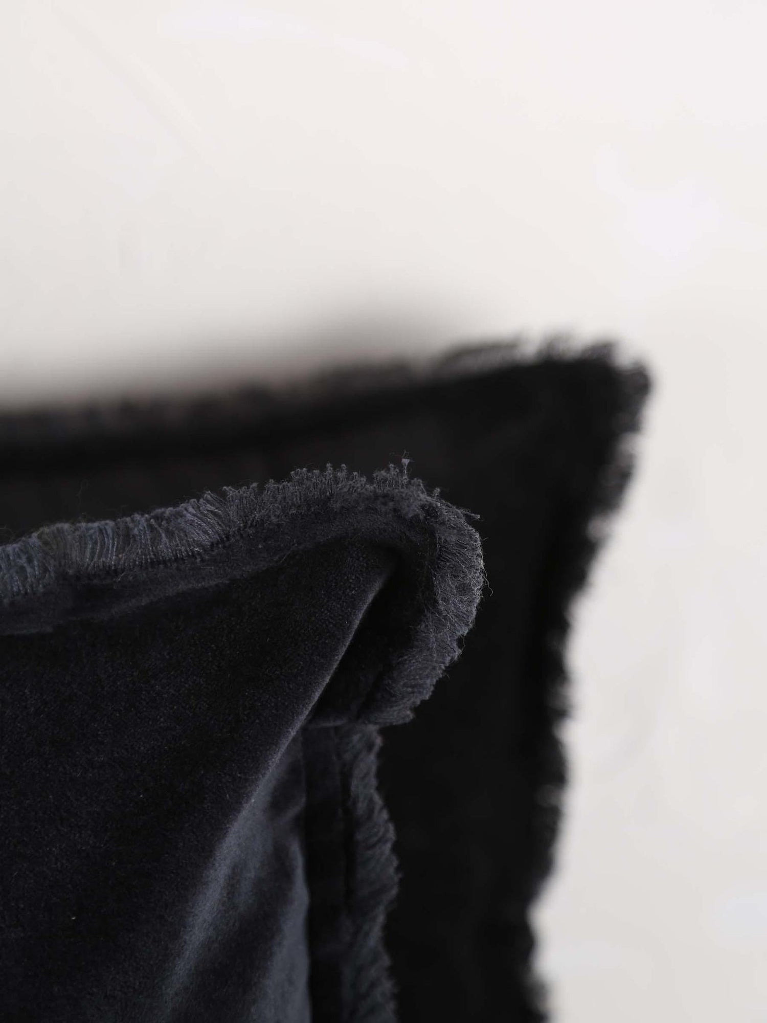 Fara Fringed Velvet Cushion - Caviar - 3 Sizes Available