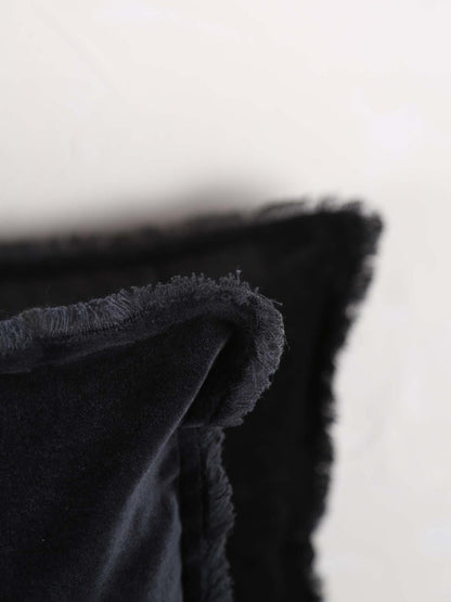 Fara Fringed Velvet Cushion - Caviar - 3 Sizes Available