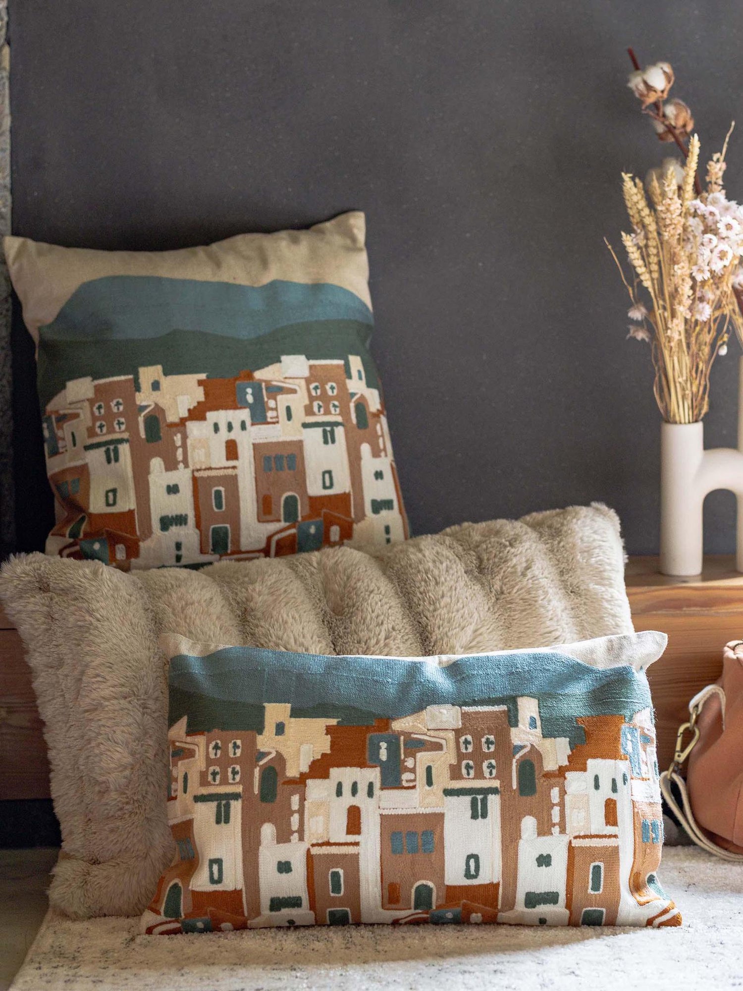 Landscape Embroidered Ellie Cushion - Cuirve - 2 Sizes Available