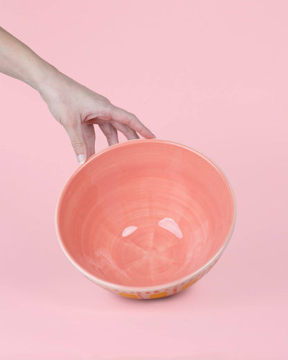Artisanal Ceramic Serving Bowl 1.5L Pink Yellow - Valentina