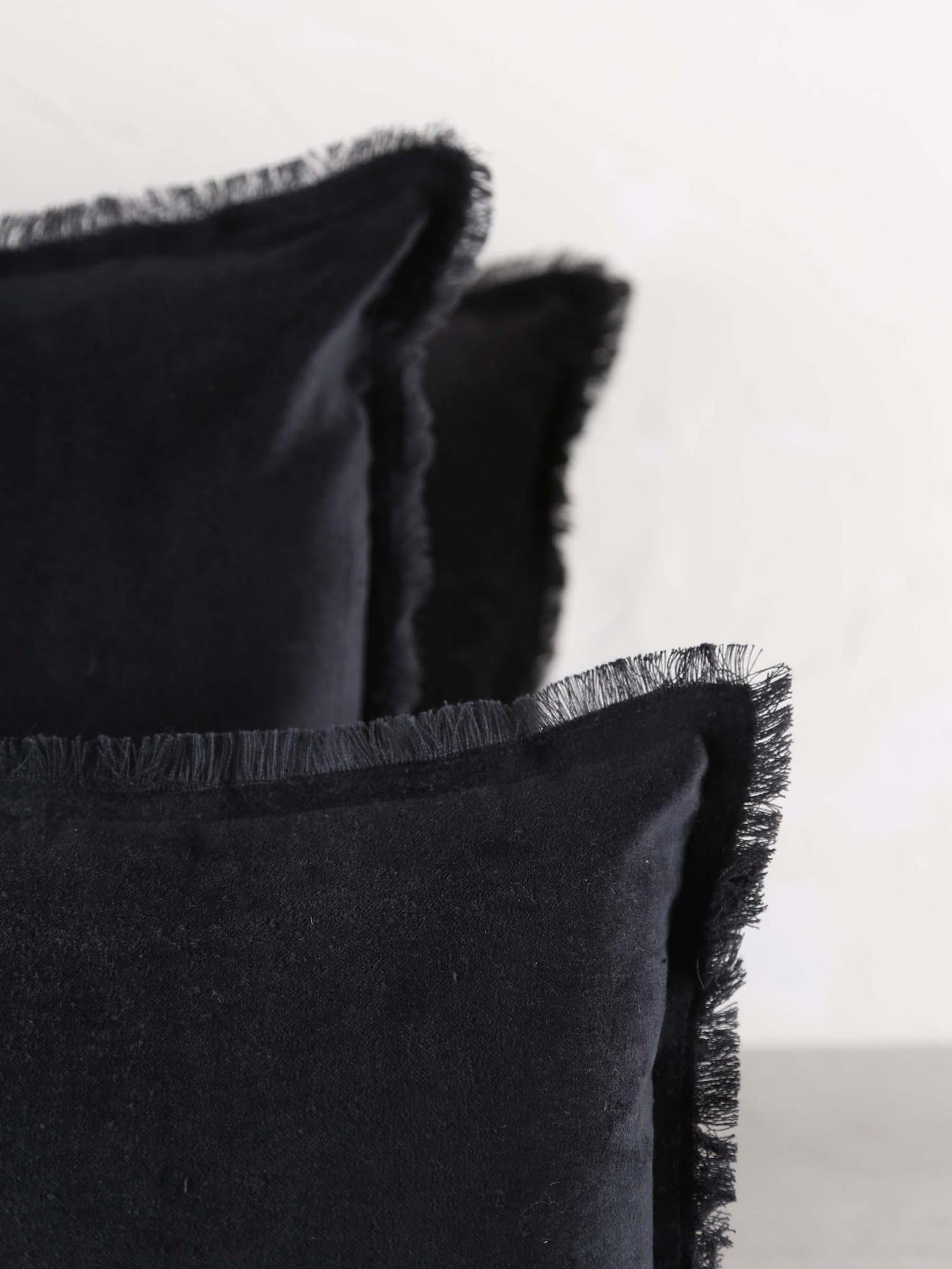 Fara Fringed Velvet Cushion - Caviar - 3 Sizes Available