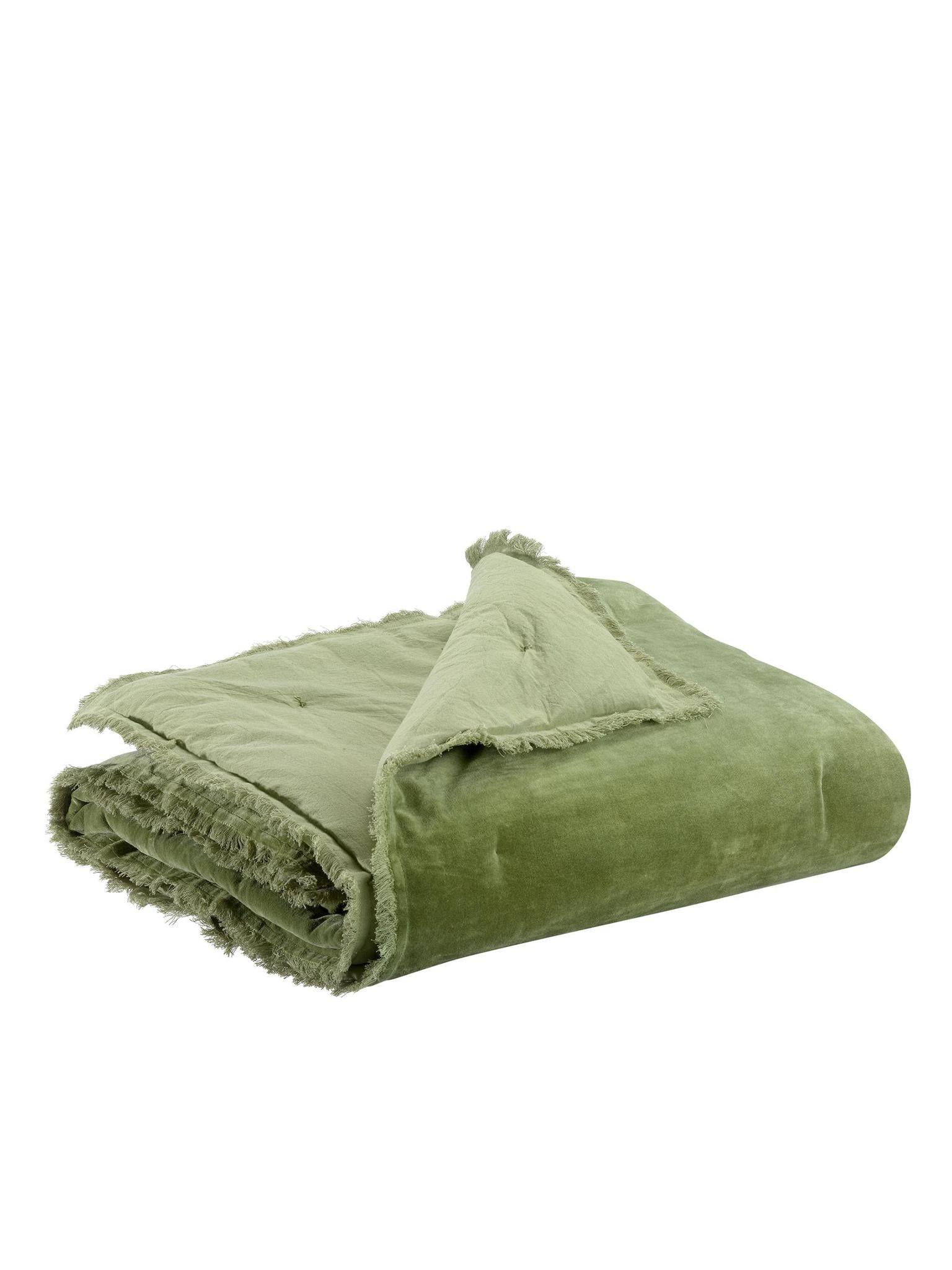 Fara Velvet Fringed Throw - Olive - 135x200cm