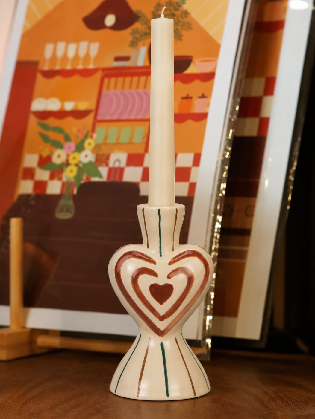 Hand-Painted Candle Holder with Heart