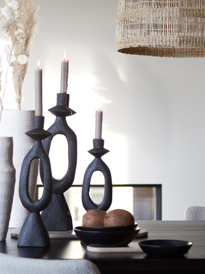 Django Large Black Mango Wood Candle Holder