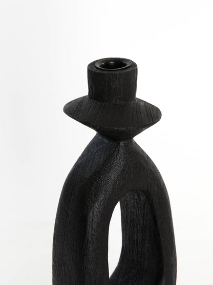 Django Large Black Mango Wood Candle Holder