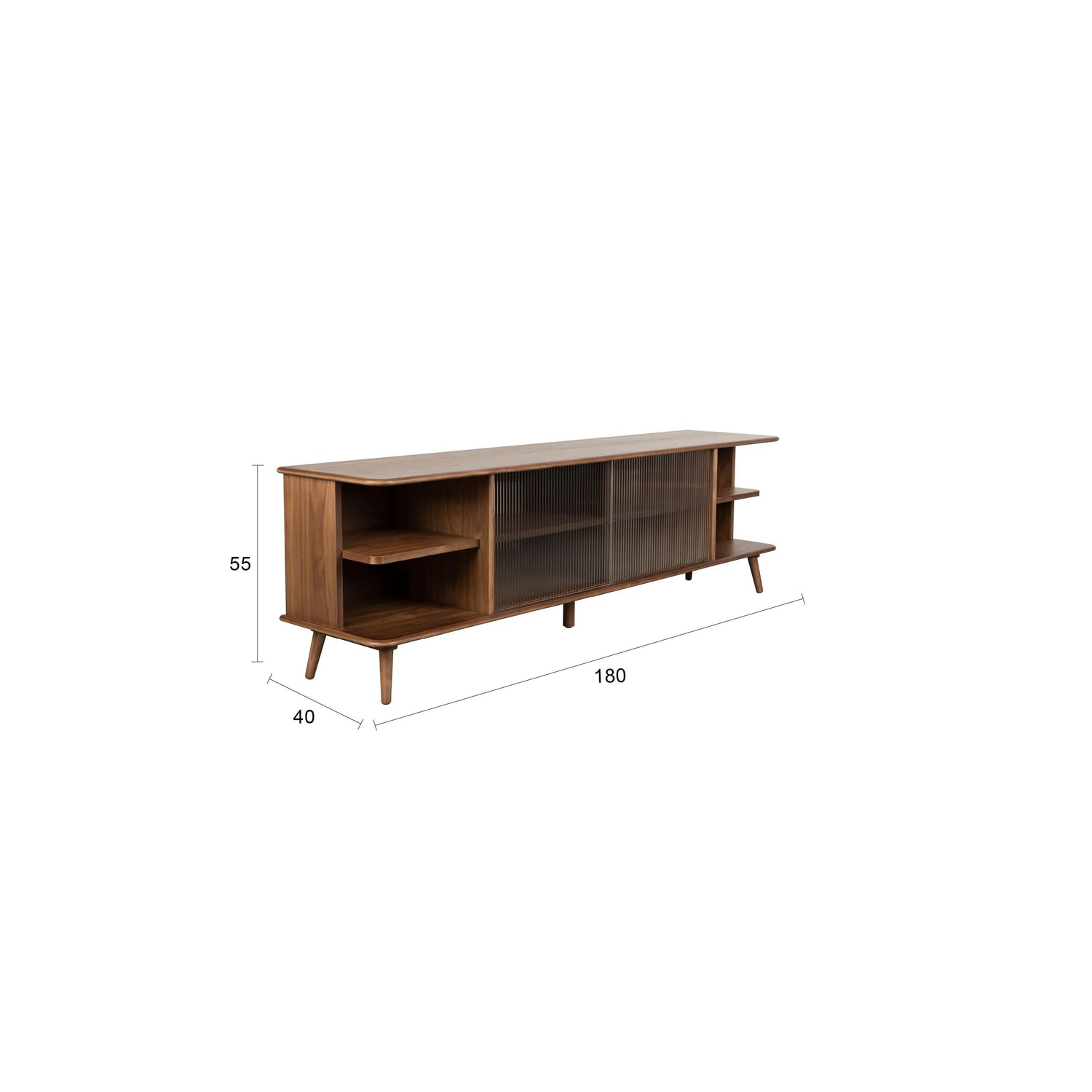 Rise Wood &amp; Ribbed Glass Sideboard - Walnut - Large