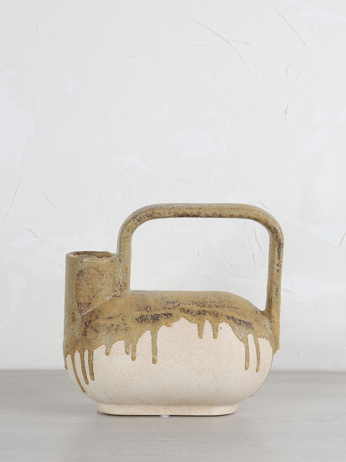Serras Cream &amp; Green Ceramic Vase With Handle