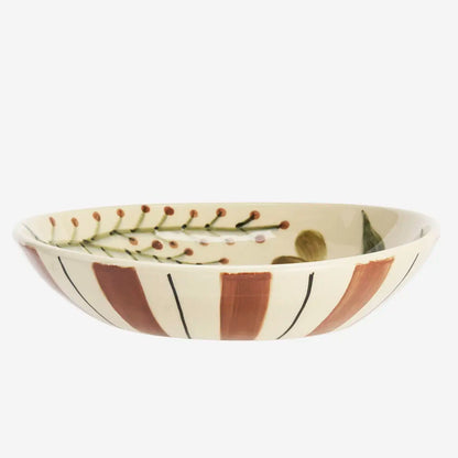 Hand Painted Stoneware Tray - Floral Accents