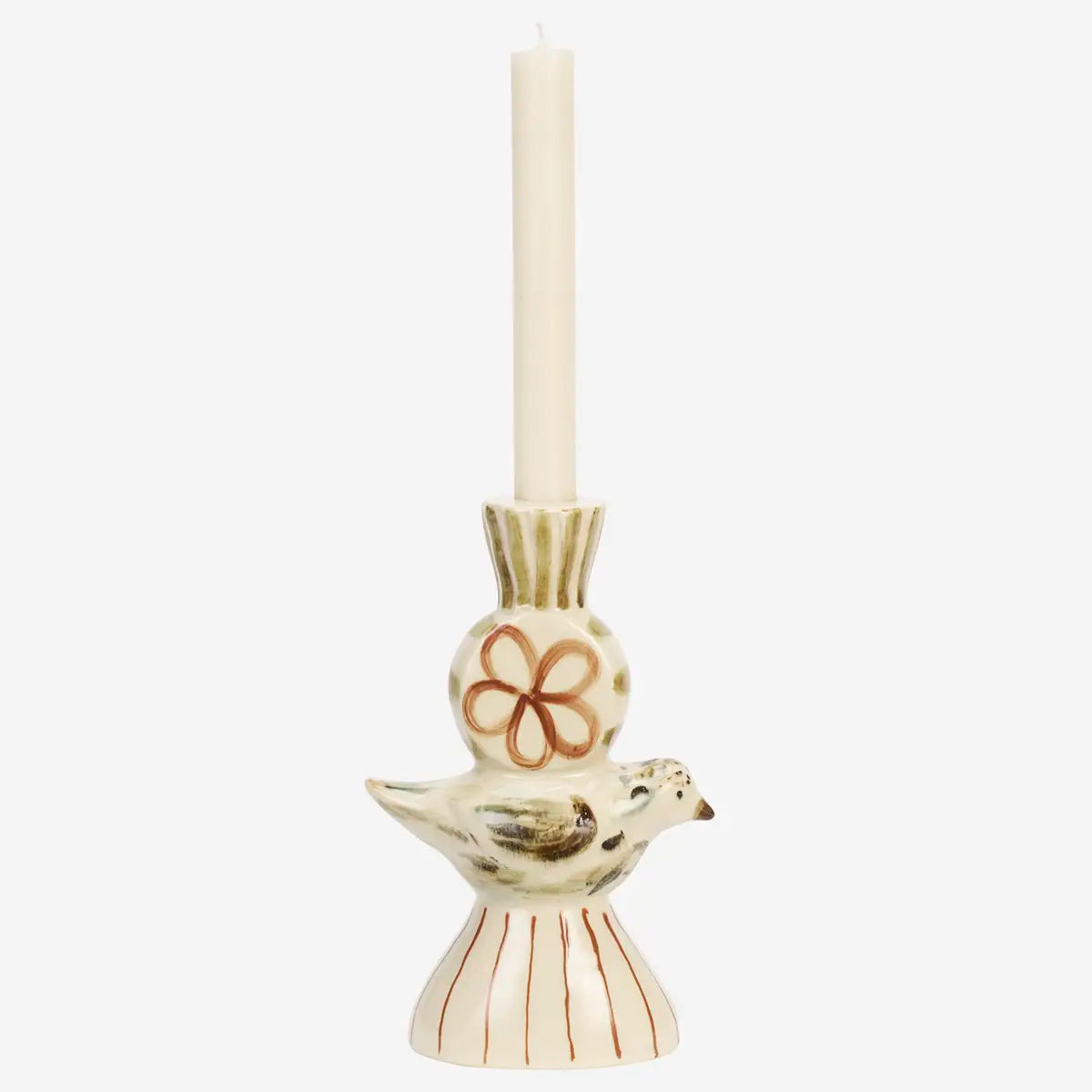 Hand Painted Ceramic Candle Holder - Bird Accent