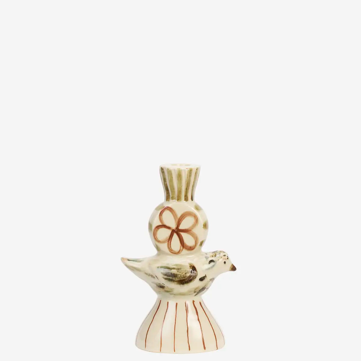 Hand Painted Ceramic Candle Holder - Bird Accent