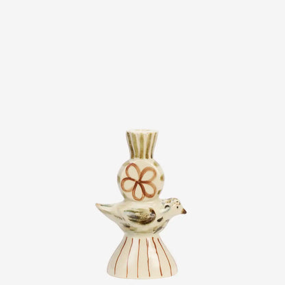 Hand Painted Ceramic Candle Holder - Bird Accent