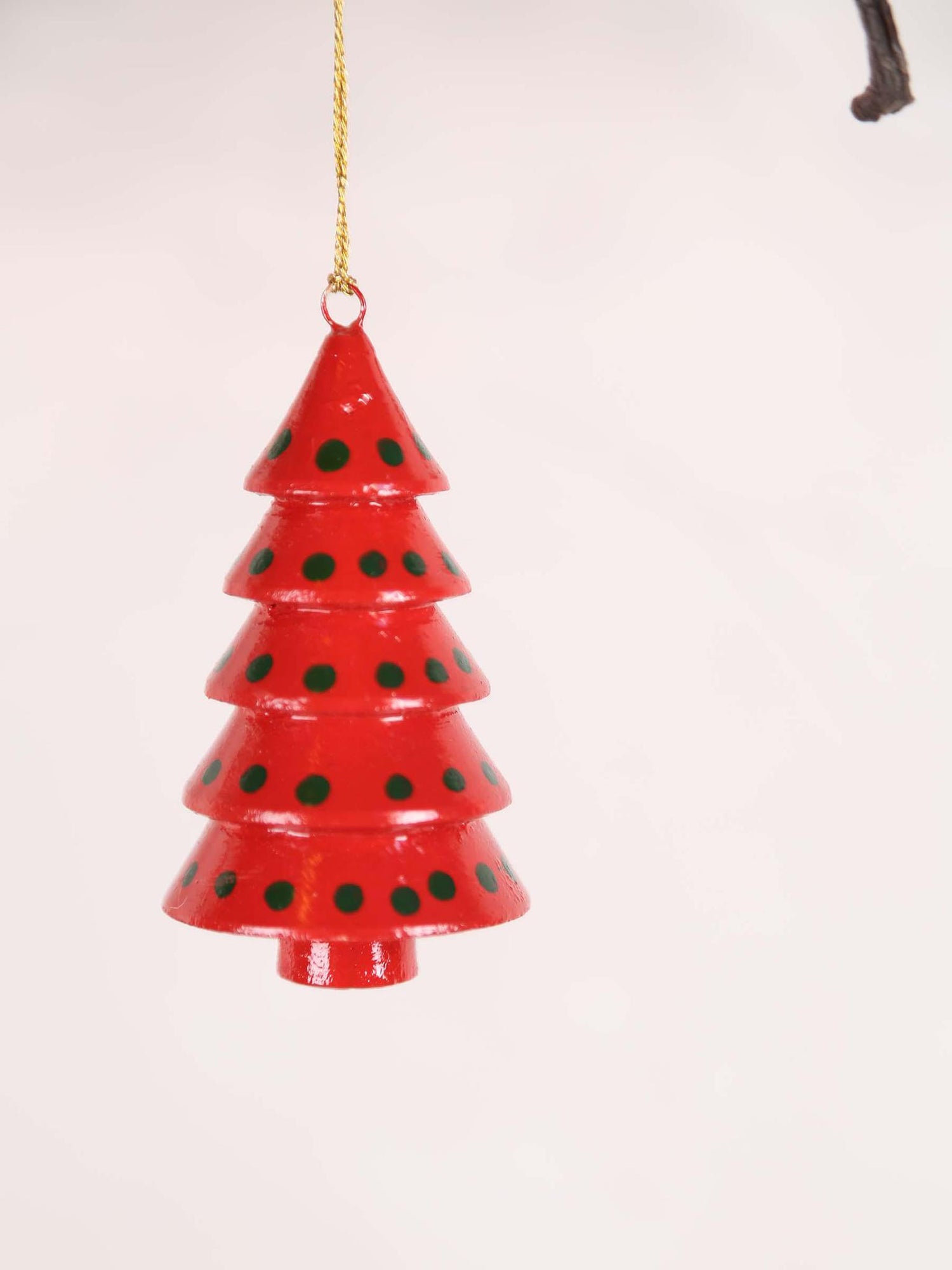 Dotted Hand painted Christmas Tree Ornament - Red
