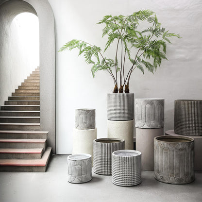 Zakerie Beige Round Magnesium Pot Wavy Pattern