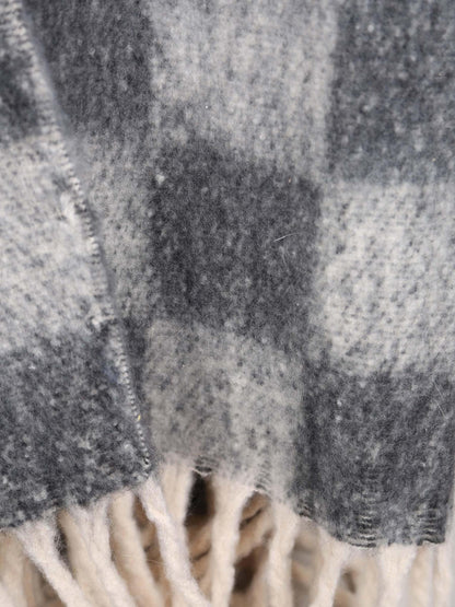 Isabel Recycled Checked Fringed Throw - Ardoise