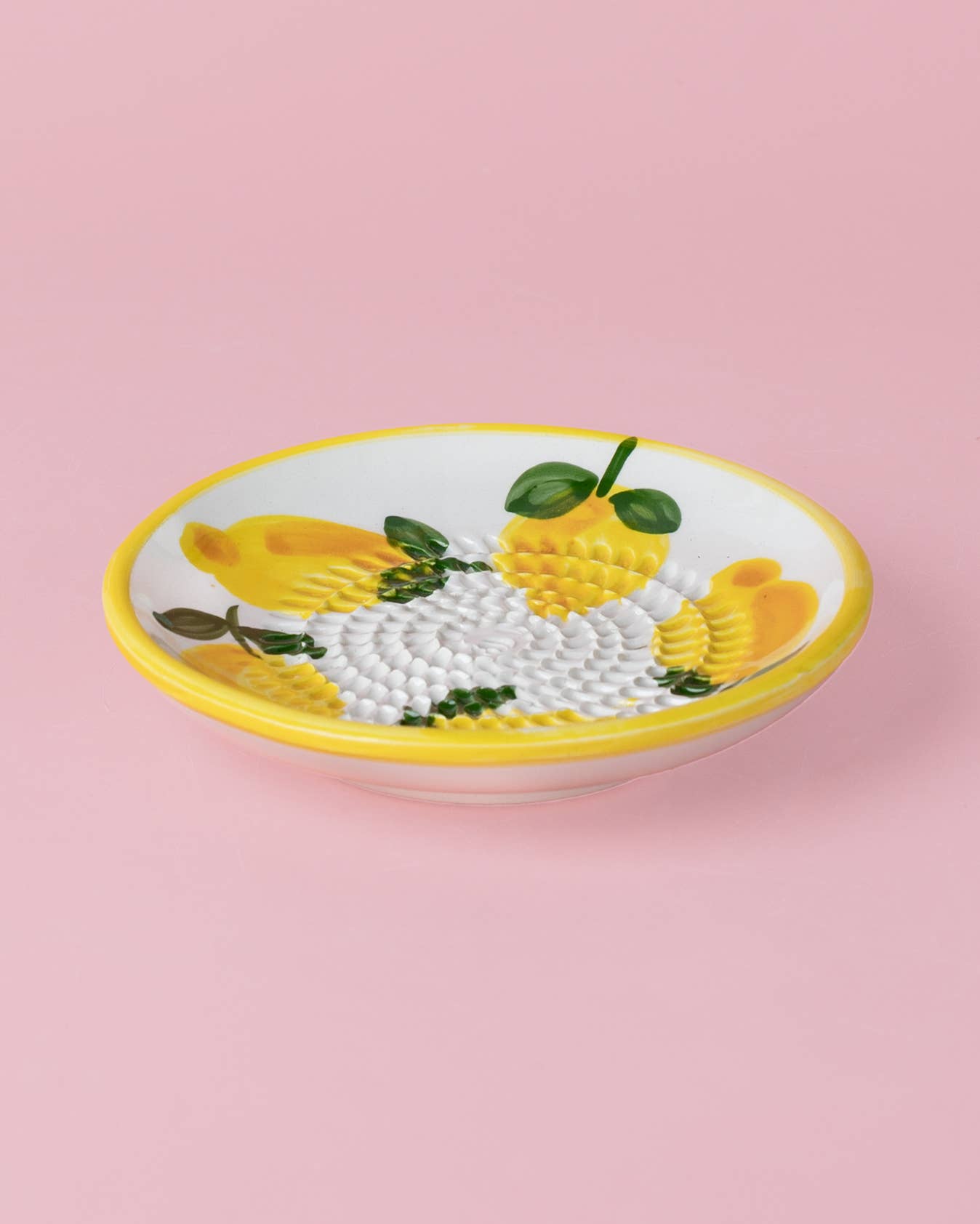 Ceramic Garlic Grater Plate - Small Yellow &amp; White - Lemon
