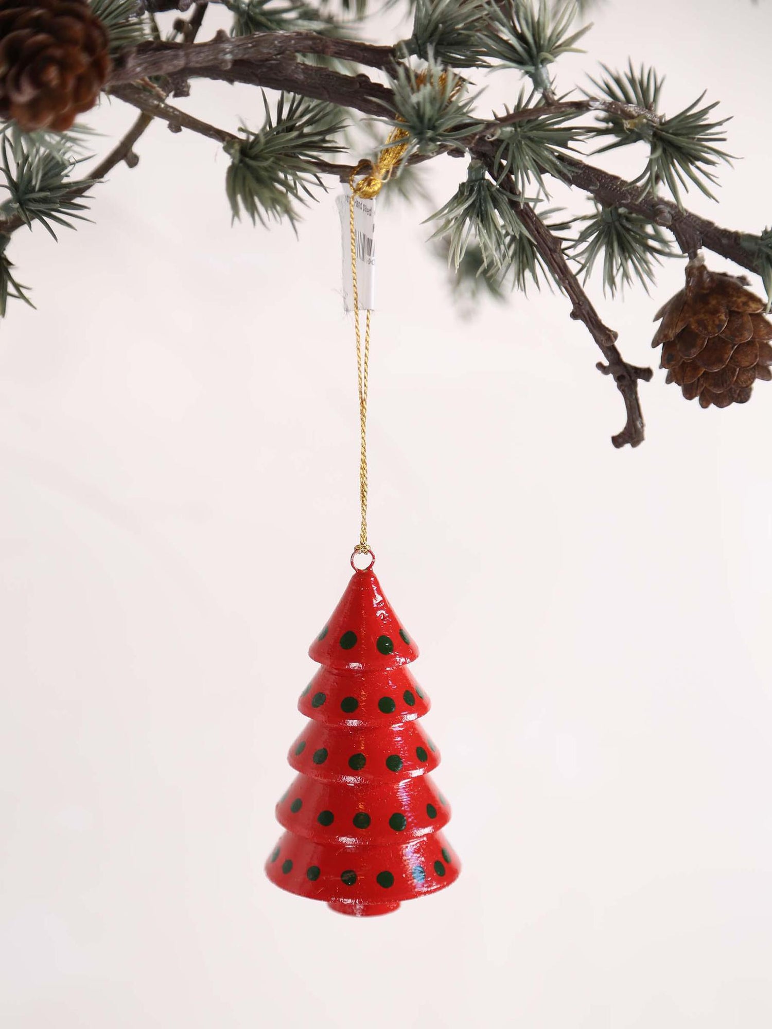 Dotted Hand painted Christmas Tree Ornament - Red