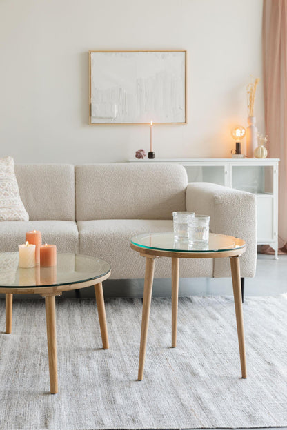 Haru Cane, Oak Wood &amp; Glass Side Table