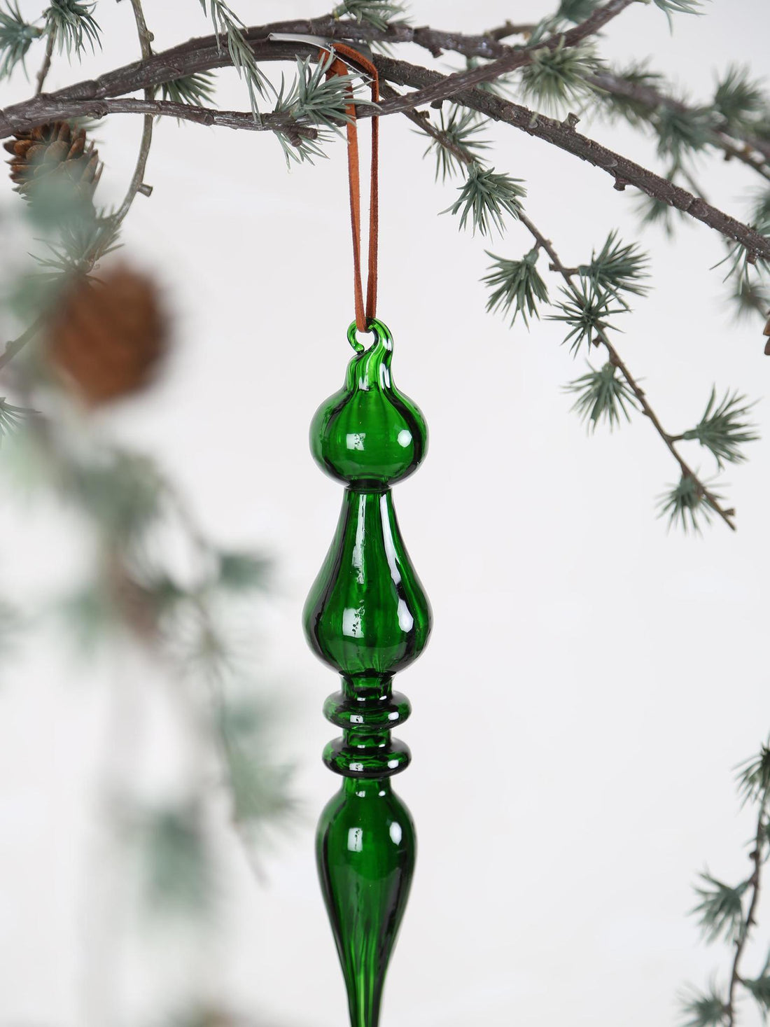 Larron Green glass cone Drop Ornament