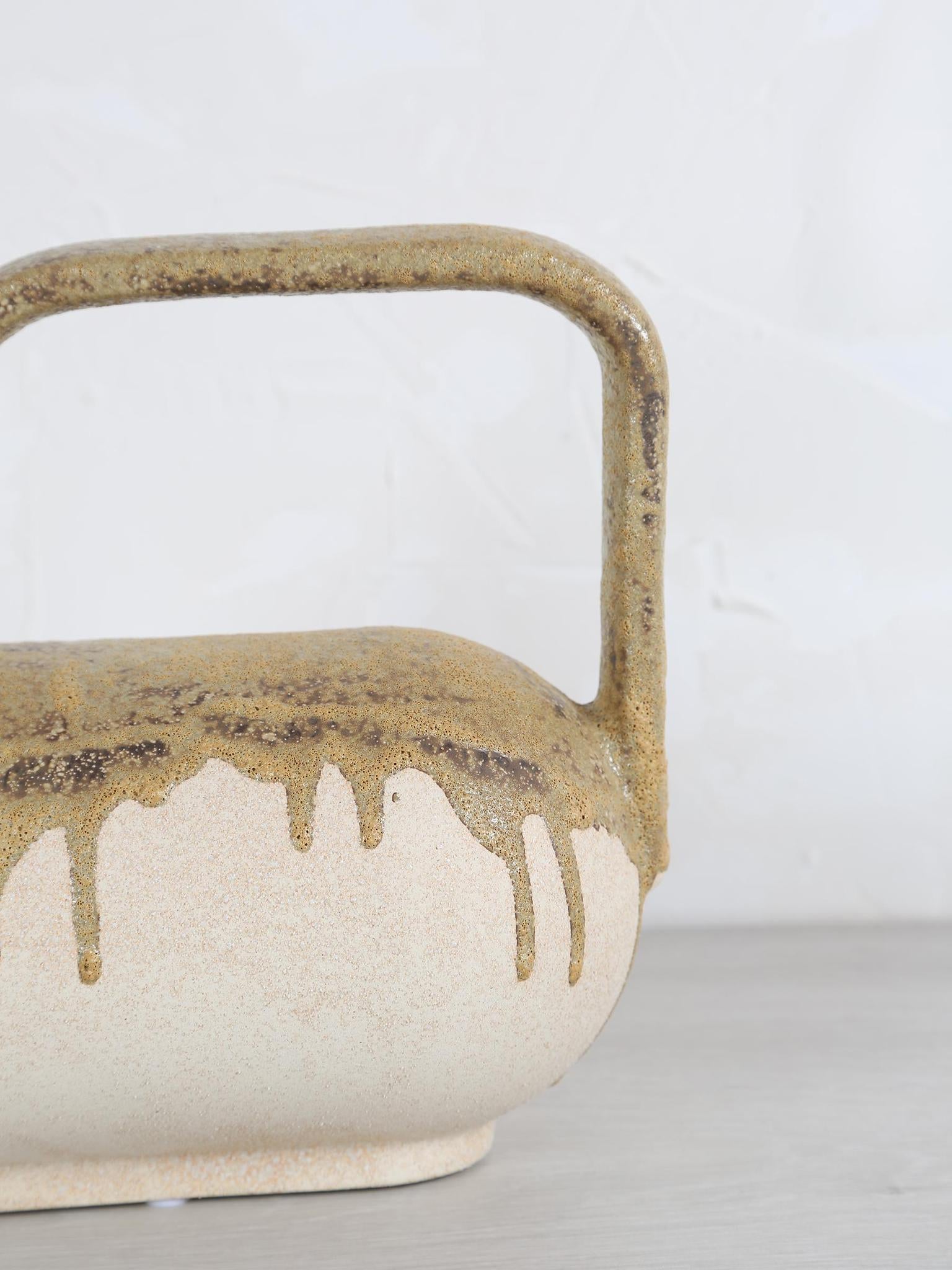 Serras Cream &amp; Green Ceramic Vase With Handle