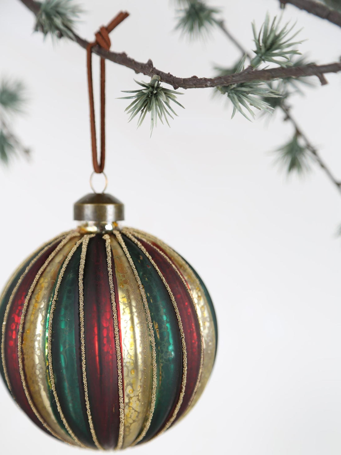 Ryger Gold glass multicolor stripes ball Ornament