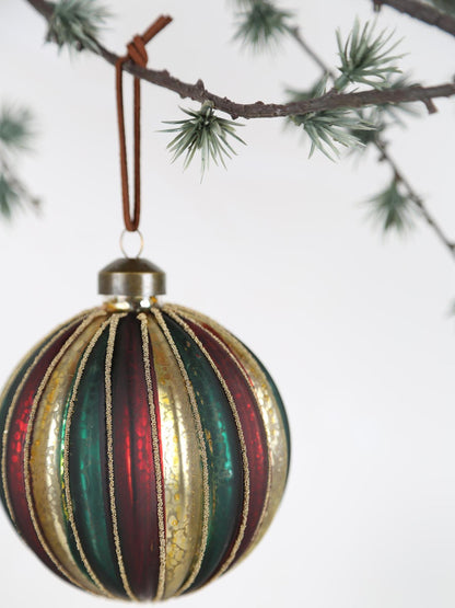 Ryger Gold glass multicolor stripes ball Ornament