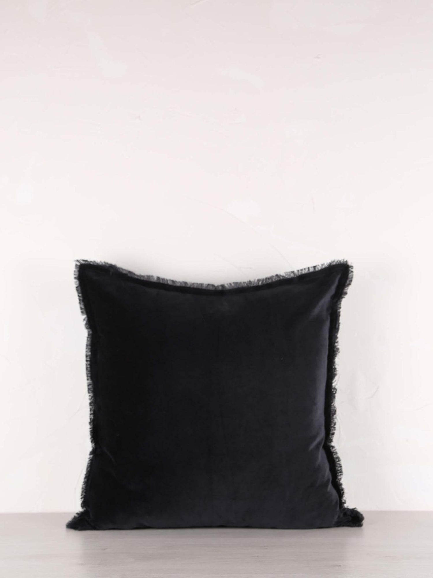 Fara Fringed Velvet Cushion - Caviar - 3 Sizes Available