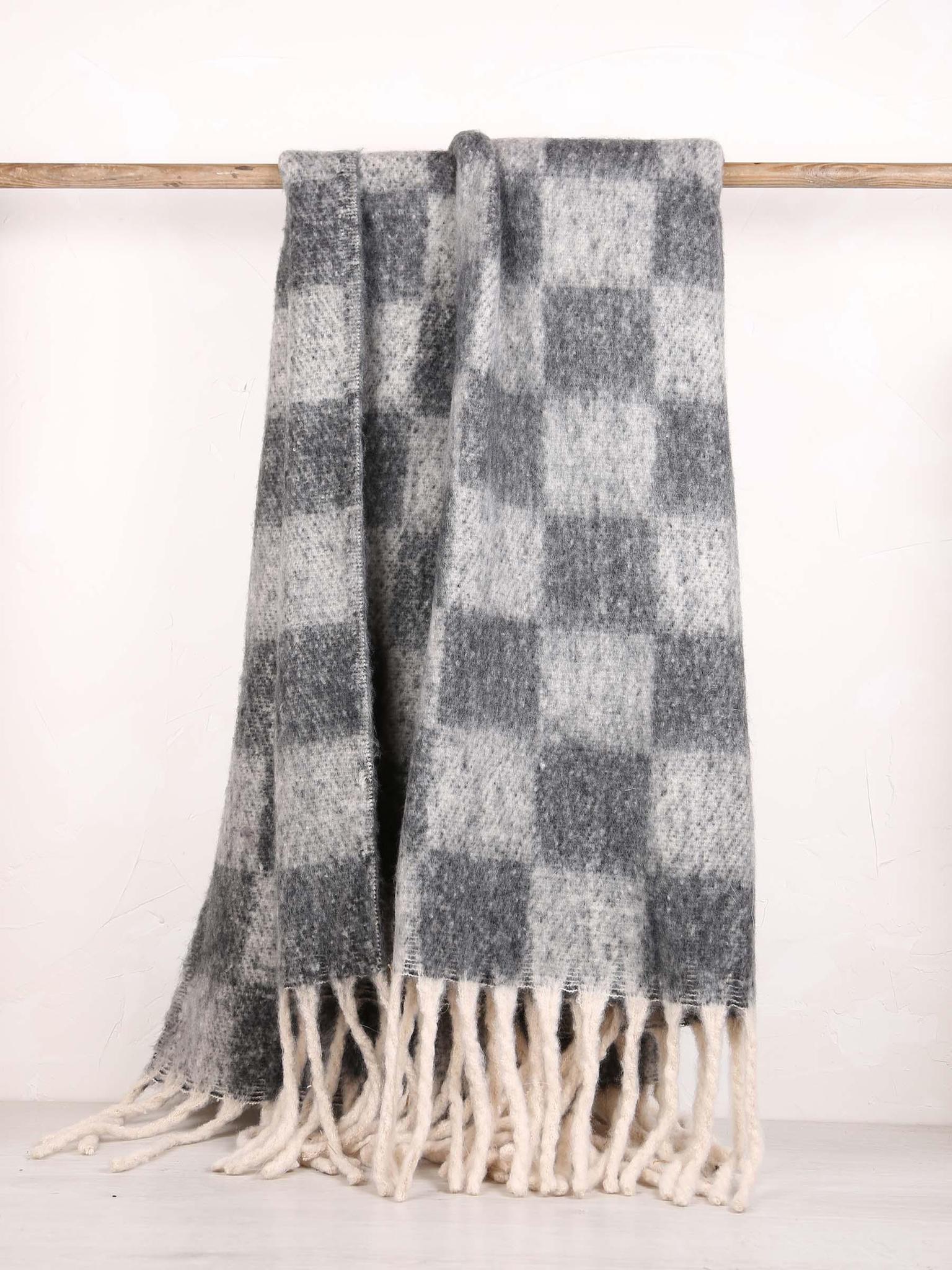Isabel Recycled Checked Fringed Throw - Ardoise