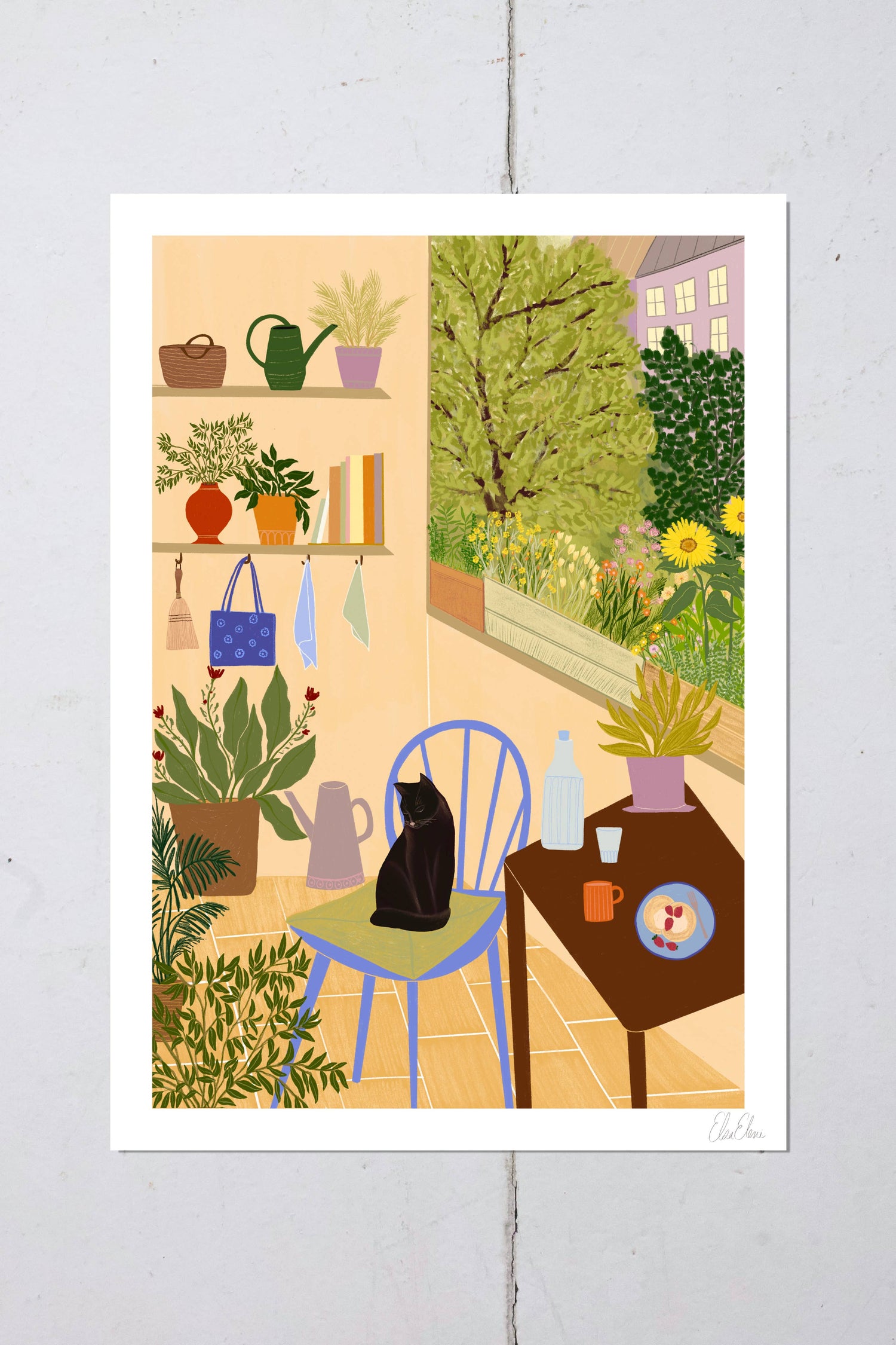 Patio Dreams Art Print | Black Cat Wall Art