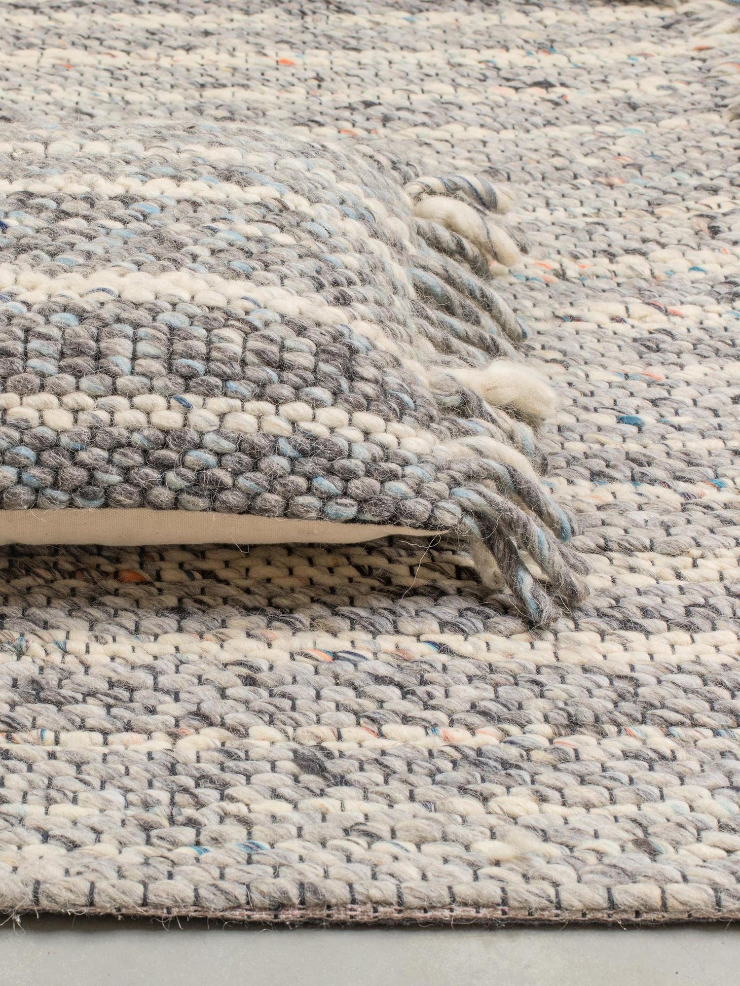 Frills Woven Wool Strand Rug - Blue, Grey