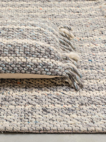 Frills Woven Wool Strand Rug - Blue, Grey