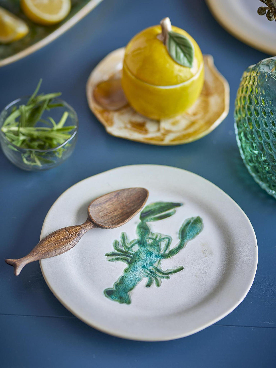 Hadden Ceramic Plate - Lobster Print - Dark Green