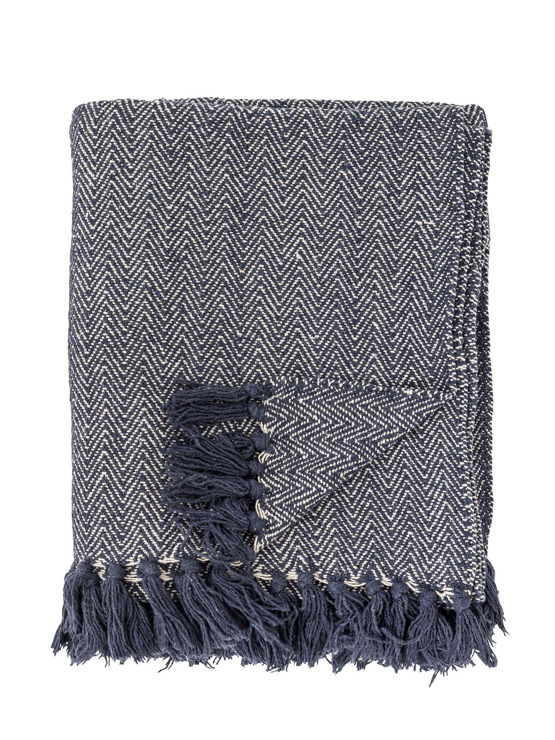 Herringbone Throw - Navy Blue - Recycled Cotton
