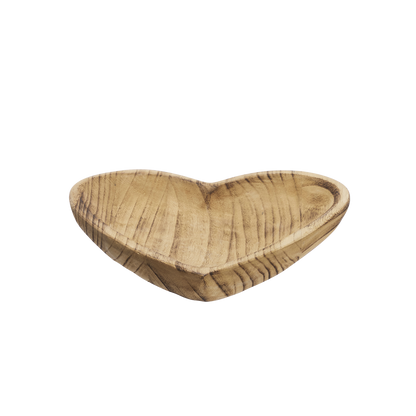 Single light brown wooden heart-shaped tray from Madam Stoltz with visible wood grain, isolated on a white background.