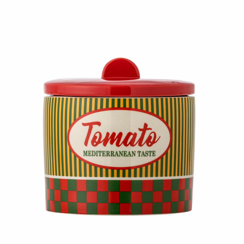 Bloomingville Stefano Jar, Ø16xH16, with red lid, green/yellow stripes, &