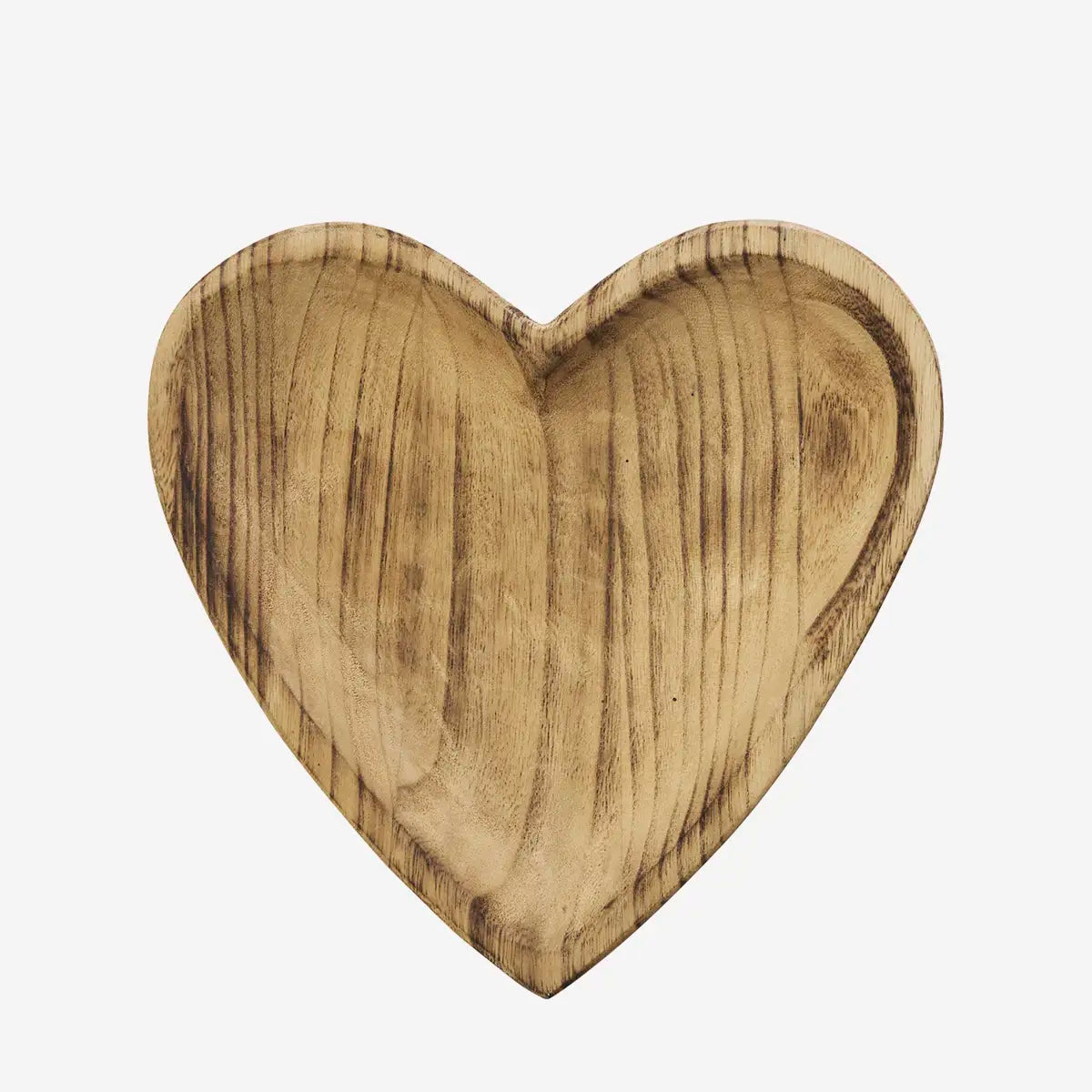 Madam Stoltz Wooden Heart Tray with natural wood grain, heart-shaped design. Ideal for decorative display or serving small items.