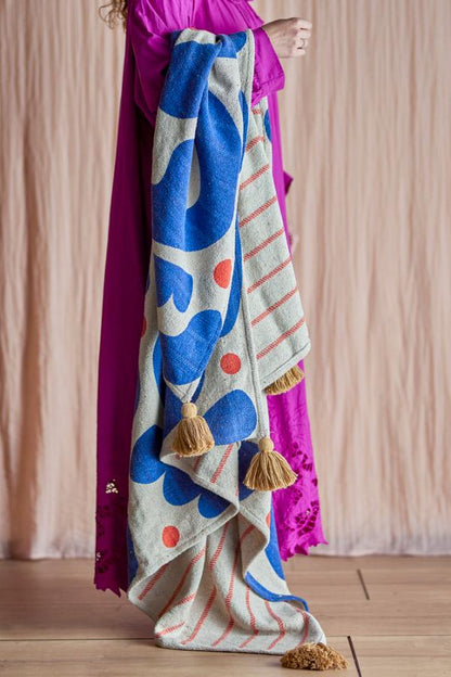 Eviaya Throw - Block Printed - Recycled Cotton - Burnt Orange, Beige