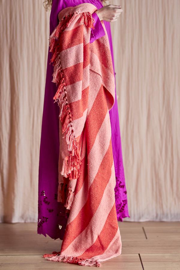 Frello Throw - Stripe Printed - Recycled Cotton - Sienna, Orange