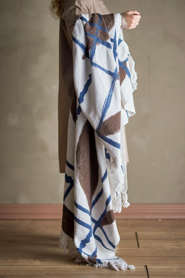 Imperia Throw - Stripe Printed - Recycled Cotton - Ambient Blue, Brown