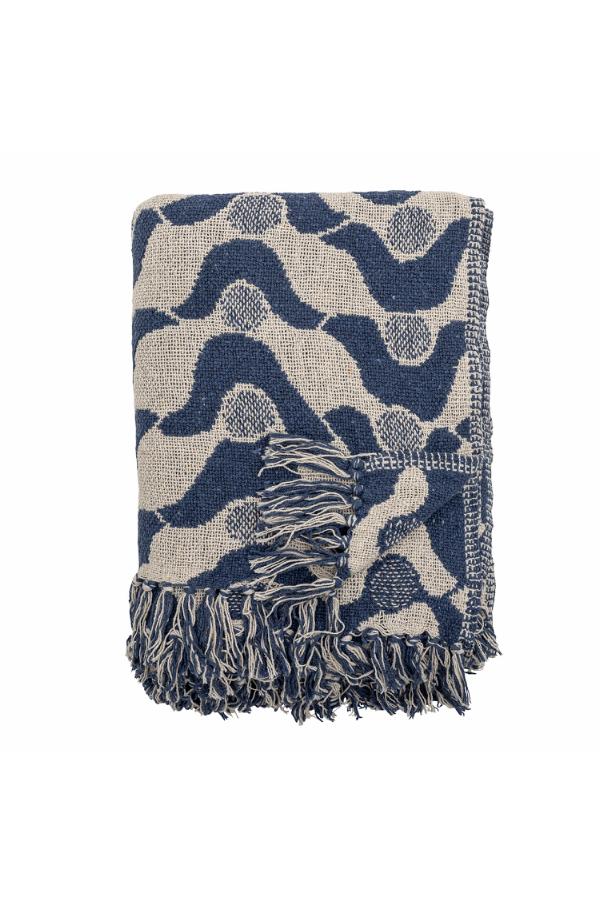 Santena Throw - Flowing Print - Recycled Cotton - Deep Blue, Neutral