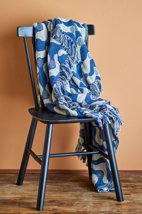 Santena Throw - Flowing Print - Recycled Cotton - Deep Blue, Neutral