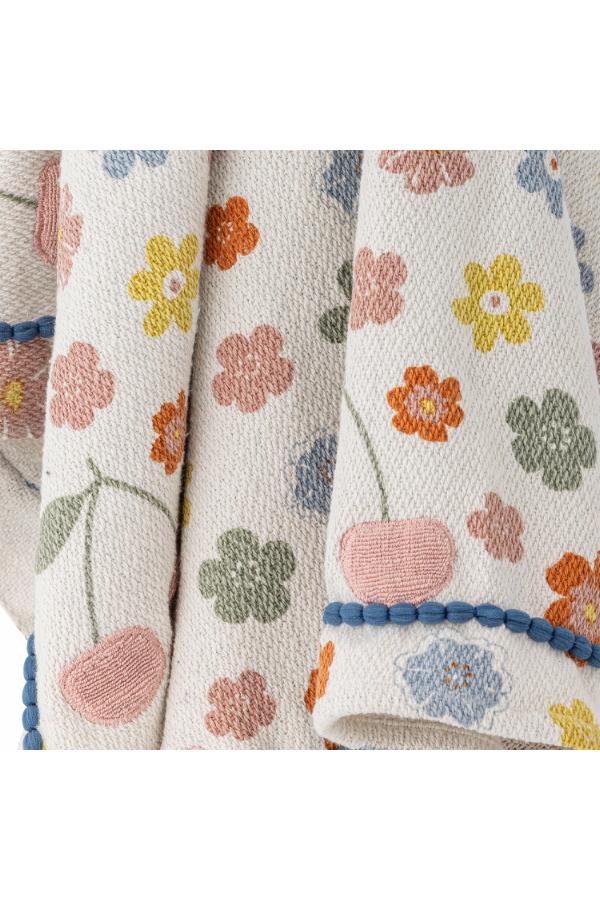 Cherry Throw - Floral Printed - Recycled Cotton - Pastel Tones