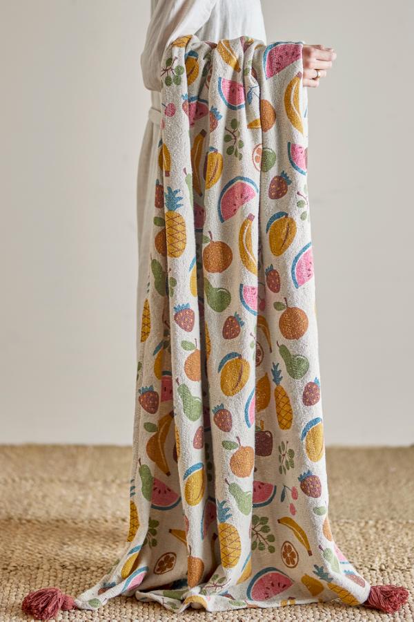 Fruttia Throw - Patterned - Recycled Cotton - Terracotta Tones