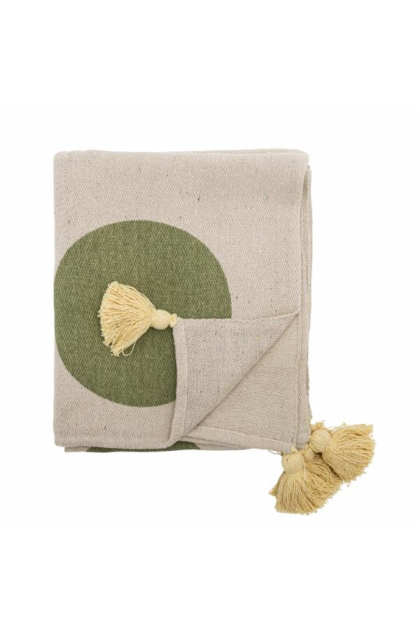 Clennie Throw  - Recycled Cotton - Olive, Peach Circled Print
