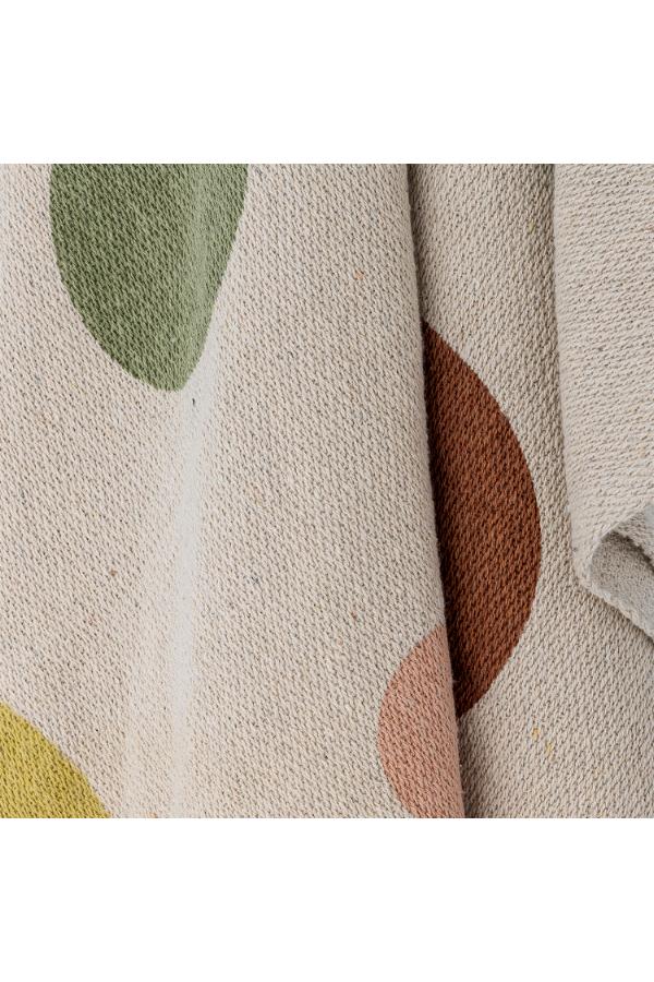 Clennie Throw  - Recycled Cotton - Olive, Peach Circled Print
