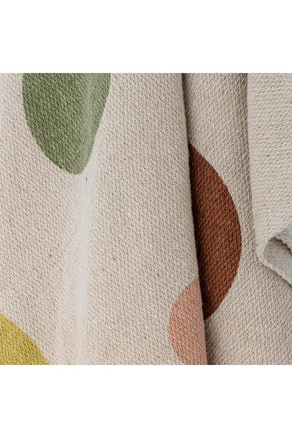 Clennie Throw  - Recycled Cotton - Olive, Peach Circled Print