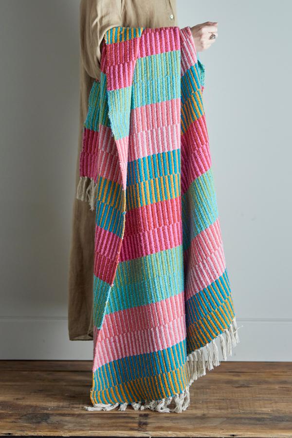 Isnel Throw  - Recycled Cotton - Striped Pinks, Blues