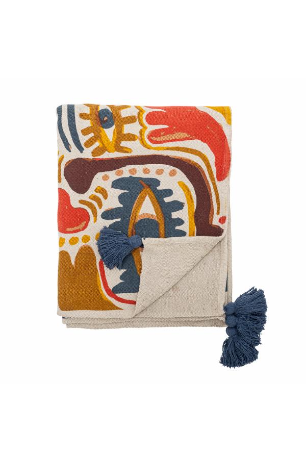 Horus Throw  - Recycled Cotton - Face Motif, Warm Tones