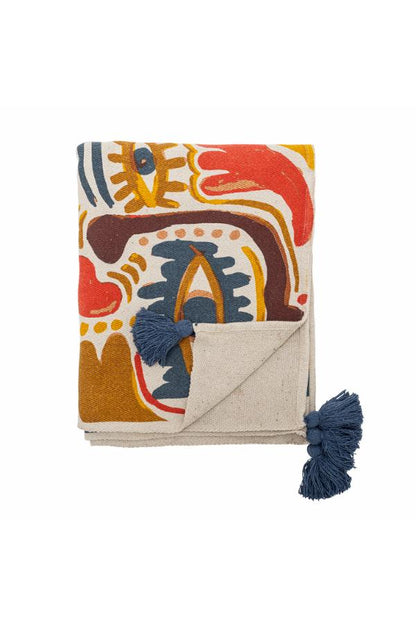 Horus Throw  - Recycled Cotton - Face Motif, Warm Tones
